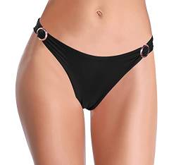 SHEKINI Damen Badeanzug Badehose Chic Elegant Kreis Klingeln Dekoration Design Klassisch Volltonfarbe Niedrige Taille Bikinihose Badebekleidung (Schwarz, L) von SHEKINI