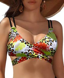 SHEKINI Damen Bademode Rückenfrei Verstellbar Crossover Ties-up Bikinioberteil Push up Strandkleidung（M, Leopardenmuster-Bikini Oberteil） von SHEKINI