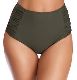 SHEKINI Damen Badeshorts Badeanzug Retro Bauchweg High Waist Schwarz Bikinihose Abdominal Kontrolle Ruched Klassische Badehose Große Größe (Mittel, Anker Grün) von SHEKINI