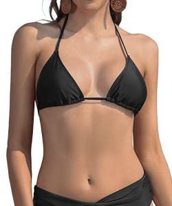 SHEKINI Damen Bikini Sliding Klassischer Triangel Rückenfrei Verstellbarer Ties Up Bikinioberteil (S, Bikini Top -Schwarz) von SHEKINI
