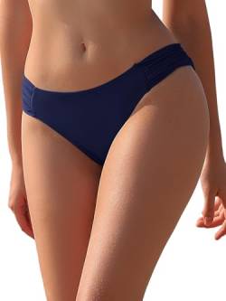 SHEKINI Damen Brasilianisch Klassische Bikinihose Chic Elegante Niedrige Taille Bikini Bottom Badehose Bikini Slip(C-Dunkelblau,L) von SHEKINI