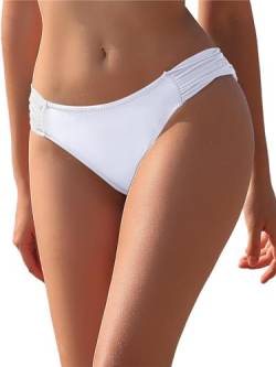 SHEKINI Damen Brasilianisch Klassische Bikinihose Chic Elegante Niedrige Taille Bikini Bottom Badehose Bikini Slip(C-Weiß,M) von SHEKINI