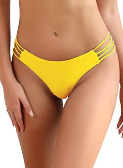 SHEKINI Damen Cutout Tanga Niedrige Taille Badehose Bademode Thong Brasilianer Bikinihose Chic Bikini Slips Klassisch Bikinihöschen Badeanzug (L, Gelb) von SHEKINI