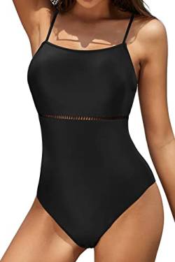 SHEKINI Damen Einteiliger Badeanzug Splice Cutout Bauchweg Bademode Verstellbar Rückenfrei Sommer Strandmode(M,Schwarz) von SHEKINI