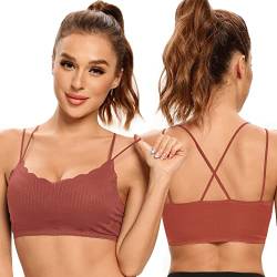 SHEKINI Damen Gepolstert Bustier BH Nahtlos Ohne Bügel Spaghettiträger Cross Back Design Push up BH Sport Bra Top für Yoga Fitness Schlaf-BH von SHEKINI