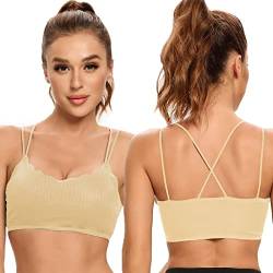 SHEKINI Damen Gepolstert Bustier BH Nahtlos Ohne Bügel Spaghettiträger Cross Back Design Push up BH Sport Bra Top für Yoga Fitness Schlaf-BH von SHEKINI