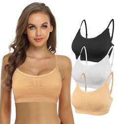 SHEKINI Damen Nahtlose Komfort Gepolsterte Armband BH Bustier Bra Push up Stretch Ohne Bügel Light Sports BH für Yoga Fitness-Training 3er Pack (Schwarz-Weiß-Apricot, XS/S) von SHEKINI