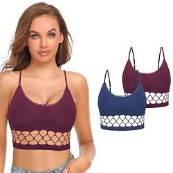 SHEKINI Damen Nahtlose Komfort Gepolsterte Bra BH Bustier mit Spitze Push up Yoga Stretch Ohne Bügel Sports BH Yoga Bra Top für Yoga Fitness-Training 2er Pack, Navy-Burgundy, XS-S von SHEKINI