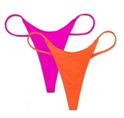 SHEKINI Damen Niedrige Taille String Tanga Charmant Brasilianer Bikinihose Sexy Chic Thong Bikini Unterteil Badehose Schwarz Bademode（M, Fluoreszierendes Orange + Rosa） von SHEKINI