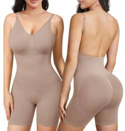 SHEKINI Damen Rückenfreier Shapewear Bodysuit Bauchweg Rückenfrei Formend V-Ausschnitt Tank Top Butt Lifter Jumpsuit Figurformender von SHEKINI