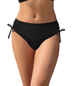 SHEKINI Damen Schwarze Bikinihose Volle Abdeckung Bademode Mid Taille Badeanzug Bottoms Ruched Badeanzug für Frauen (XL,Schwarz) von SHEKINI