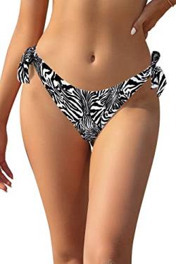 SHEKINI Damen Sexy Brasilianer Tanga Niedrige Taille Verstellbar Bikinihose Thong Bikini Unterteil String Schwarz Badehose (Zebra Streifen D,S) von SHEKINI