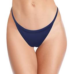 SHEKINI Damen Sexy Tanga Brazilian Bikinihose U-Typ Solide Farbe Hoher Schnitt Badehose String Bikini Badeanzug（M, Dunkelblau） von SHEKINI