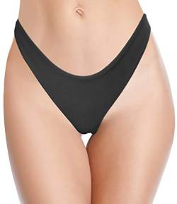 SHEKINI Damen Sexy U-Schnitt Brasilianer Bikinihose High Cut Tanga Bikini Badeanzug Unterteil Schwarz Badehose für Frauen (Schwarz B,L) von SHEKINI