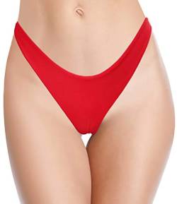 SHEKINI Damen Sexy U-Schnitt Brasilianer Bikinihose High Cut Tanga Bikini Badeanzug Unterteil Schwarz Thong für Frauen (Rot B,S) von SHEKINI