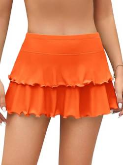 SHEKINI Damen Sportiv Bademode Kurze Rock Baderock Badebekleidung Eingebaut Bikinihose Beiläufig Sportrock Schwimmrock (XL, Orange) von SHEKINI