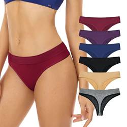 SHEKINI Damen Sporty Hipster Slip Pantys Unterhosen String Seamless Tanga Set, S, String-6 Er Pack-mehrfarbig 5 von SHEKINI