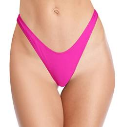 SHEKINI Damen V Schnitt Niedrige Taille Tanga Charmant Brasilianer Bikinihose Sexy Chic Thong Bikini Unterteil Badehose String Schwarz Badeanzug (S,Fluoreszierendes Rosa) von SHEKINI