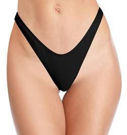 SHEKINI Damen V Schnitt Niedrige Taille Tanga Charmant Brasilianer Bikinihose Sexy Chic Thong Bikini Unterteil Badehose String Schwarz Badeanzug (Small, Schwarz) von SHEKINI