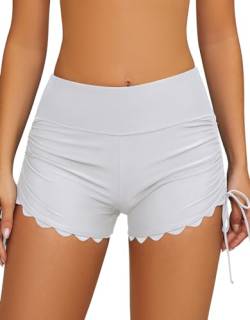 SHEKINI Frauen hohe Taille Badeshorts Seite Krawatte Badeanzug Bottoms Board Shorts(XL,Weiß) von SHEKINI