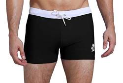 SHEKINI Herren Sportliche Kurze Badehose Eng Jungen Schwarz Badeshorts Elastisch 2 Farben Große Größen Schwimmhose Kordelzug Elastisch Strandhose für Männer (Medium, Schwarz) von SHEKINI