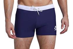 SHEKINI Herren Sportliche Kurze Badehose Eng Jungen Schwarz Badeshorts Elastisch 2 Farben Große Größen Schwimmhose Kordelzug Elastisch Strandhose für Männer (X-Large, Dunkelblau) von SHEKINI