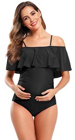 SHEKINI Maternity Einteiliger Badeanzug Damen Rüschen Bandeau Ruched Verstellbarer Bikini Grosse Grössen Umstandsbadeanzug Einteiliger Bikini Schwangerschaft(XX-Large, Schwarz) von SHEKINI