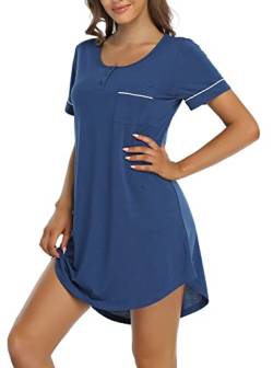 SHEKINI Nachthemd Damen Schlafshirt Nachtkleid Kurzarm Rundhals Sleepwear Mit Vordertasche von SHEKINI