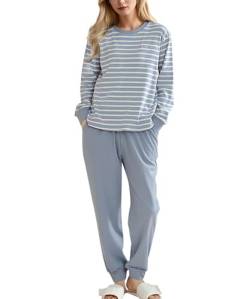 SHEKINI Schlafanzug Damen Lang Pyjama Set Baumwolle Nachtwäsche Zweiteiliger Schlafanzüge Hausanzug Sleepwear mit Bündchen von SHEKINI