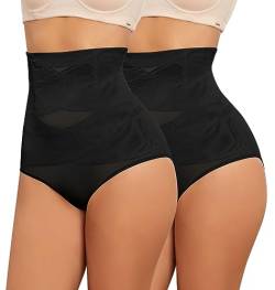 SHEKINI Shapewear Damen Bauchweg Unterhose Miederhose Hoher Taille Miederslip Body Shaper für Frauen Höschen Figurformende Unterwäsche Bauchkontrolle Miederpants 2er Pack von SHEKINI