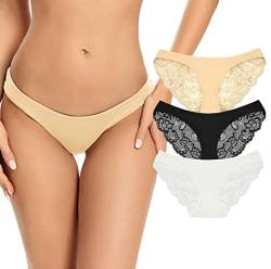 SHEKINI Unterhosen Damen Unterwäsche Spitze Brazilian Seamless Slips Nahtlose Hipster Höschen Lace Panties Atmungsaktiv Sexy Dessous Mehrpack 3er Pack von SHEKINI