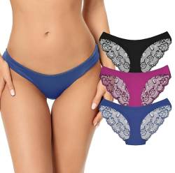 SHEKINI Unterhosen Damen Unterwäsche Spitze Brazilian Seamless Slips Nahtlose Hipster Höschen Lace Panties Atmungsaktiv Sexy Dessous Mehrpack 3er Pack von SHEKINI