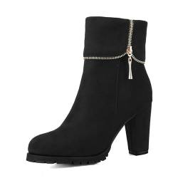 SHEMEE Damen High Heels Ankle Boots Stiefeletten Elegant mit Blockabsatz und Reißverschluss 9cm Absatz Winter Schuhe Schwarz 39 von SHEMEE