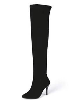 SHEMEE Damen Overknee High Heels Stiefel Stiletto Stretch Boots mit 8cm Absatz Sexy Hohe Stiefel(Schwarz,39) von SHEMEE