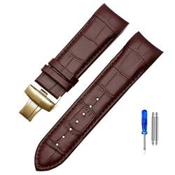 SHENGANG Uhrenarmband aus echtem Leder mit gebogenem Ende, 22 mm, 23 mm, 24 mm, for Tissot Couturier T035, Uhrenarmband, Stahlschnalle, Armband, braun (Color : Brown-Golden, Size : 24mm) von SHENGANG