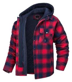 Herren Gefüttert Winterjacke Warm Kariertes Hemd Fleece Baumwolle Holzfällerhemd Plaid Kapuzenhemd Lässige Outdoor Kariertes Hemd Winter Herbst (Color : A, Size : L) von SHENGFU