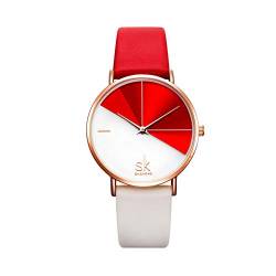 SHENGKE Damenuhr, Lederband, dezent lässig, Geneva, wasserdicht, kreative Damenuhr „reloj de Mujer“ K0095-Rot von SHENGKE
