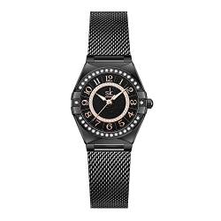 SHENGKE SK Damen Armbanduhr mit arabischen Ziffern, Kristall-Diamant Damenuhr, wasserdicht, Damen Leicht-Lesen. (Black Mesh) von SHENGKE