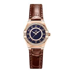 SHENGKE SK Damen Armbanduhr mit arabischen Ziffern, Kristall-Diamant Damenuhr, wasserdicht, Damen Leicht-Lesen. (Brown) von SHENGKE