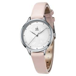 SHENGKE Uhren für Damen Quarzuhr für Damen wasserdichte Armbanduhr mit Lederband Rosa von SHENGKE