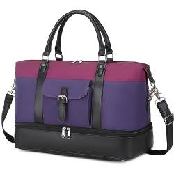 SHENHU Weekender Bags for Women Canvas Large Travel Duffel Bag Overnight Weekender Bag with Leather Shoes Compartment for Men Tear Resistant, A2 - Violett von SHENHU