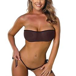 SHERRYLO Durchsichtiger Bikini, durchsichtig, Bandeau-Top, Mini-Bikini, brasilianisches Tanga-Unterteil, Mikro-Mesh-Badeanzug, schwarz, Einheitsgröße von SHERRYLO