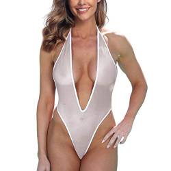 SHERRYLO Durchsichtiger einteiliger Tanga-Badeanzug für Frauen, sexy, tiefer durchsichtiger Monokini, hoch geschnittener Body, e Netz-Dessous, Weiss/opulenter Garten, Large-X-Large von SHERRYLO