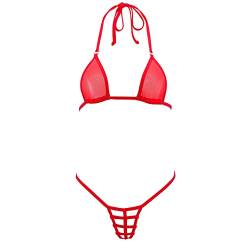 SHERRYLO Sheer Micro Bikini G String Tanga Mini Bikini exotisch bräunend Badeanzug, rot, Einheitsgröße von SHERRYLO