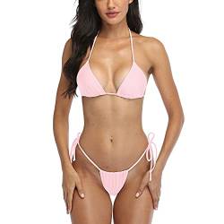 SHERRYLO Tanga-Bikini, Badeanzug für Damen, brasilianisch, dreieckig, Bikini, Top, Badeanzug, Helles Pink, Medium von SHERRYLO