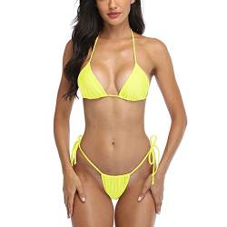 SHERRYLO Tanga-Bikini, Badeanzug für Damen, brasilianisch, dreieckig, Bikini, Top, Badeanzug, gelb, S von SHERRYLO