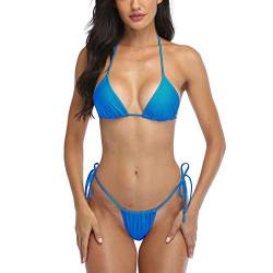 SHERRYLO Tanga-Bikini, Badeanzug für Damen, brasilianisches Unterteil, Triangel-Bikini, Oberteil, Badeanzug, Blau, Medium von SHERRYLO