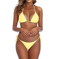 SHERRYLO Tanga-Bikini, Badeanzug für Damen, schwarz, brasilianischer String-Bikini, Badeanzug, Triangel-Top, Badeanzüge, 22001-Gelb, S von SHERRYLO