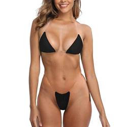 SHERRYLO Tanga-Bikini, transparente Träger, freche, brasilianische Mikro-Tangas, Bikini, Badeanzug für Frauen, sexy, keine Bräunungslinie, Badeanzug, Schwarz, Large von SHERRYLO