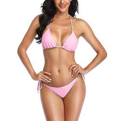 SHERRYLO Tanga-Bikini, zweiteiliger Badeanzug für Damen, Triangel-Top, brasilianisches Unterteil, Größe S-XL - Pink - 36 von SHERRYLO